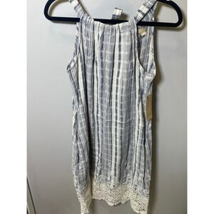 Hope & Harlow Blue White Striped Cotton Lace Hem Halter Dress Womens Size 4 NEW